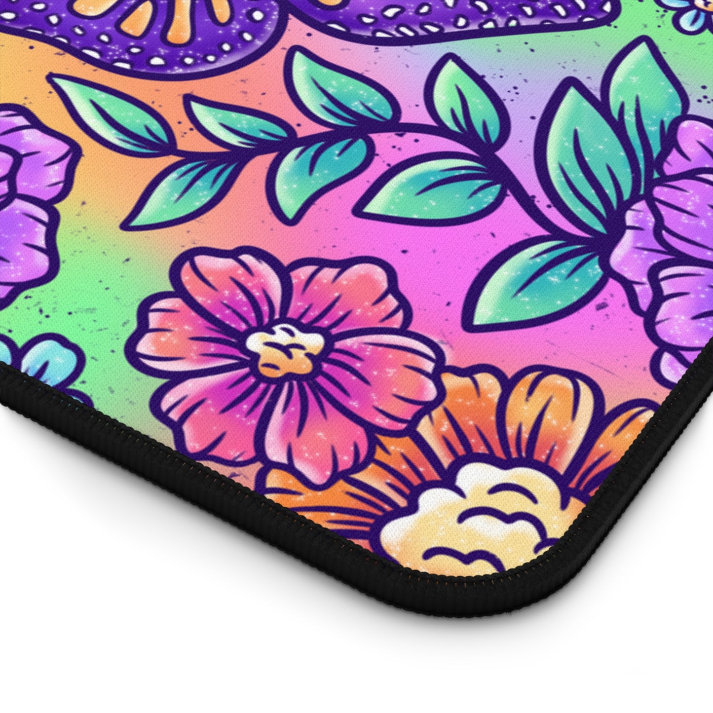 Vibrant Floral Butterfly Desk Mat