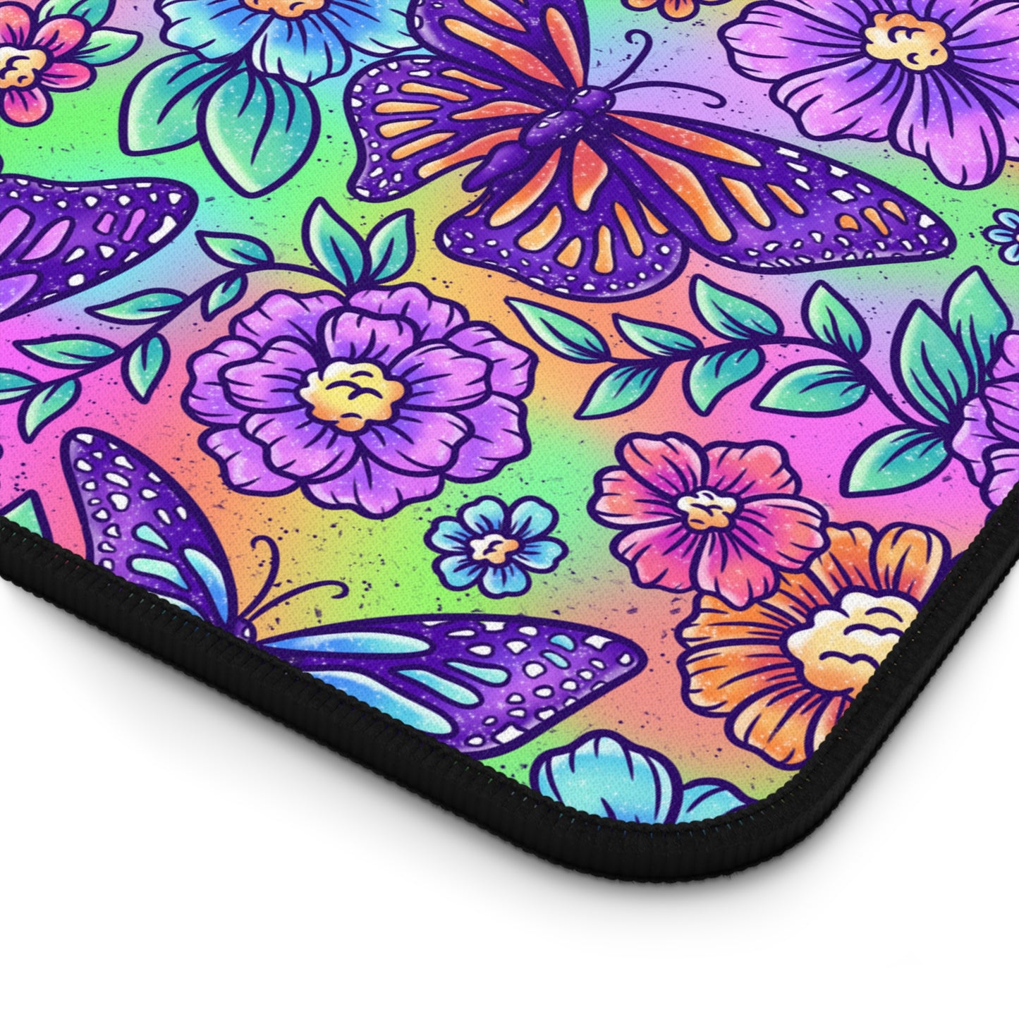 Vibrant Floral Butterfly Desk Mat