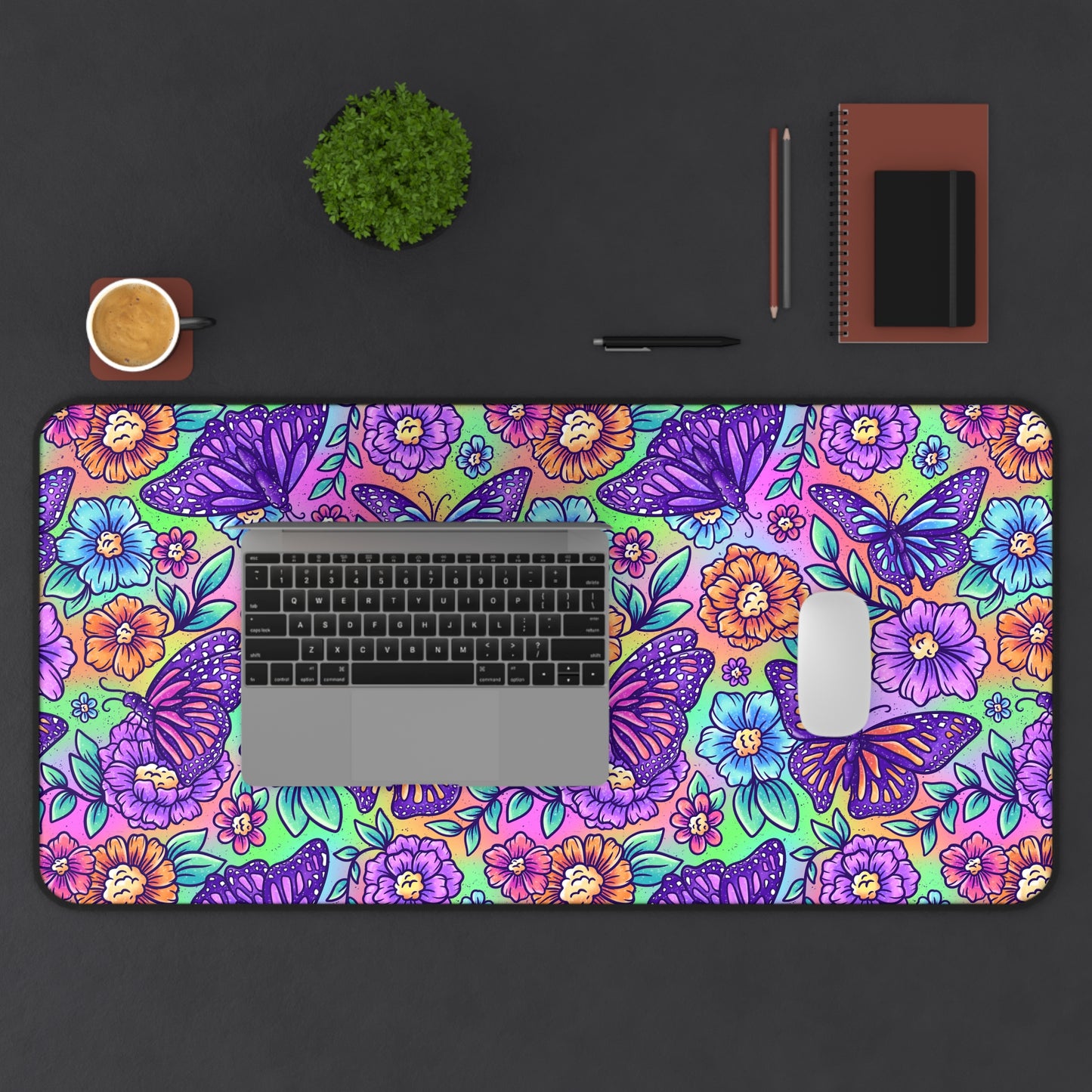 Vibrant Floral Butterfly Desk Mat