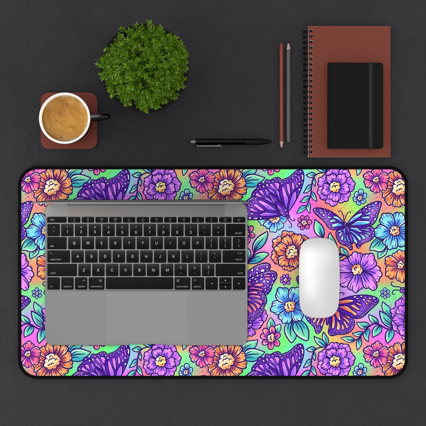 Vibrant Floral Butterfly Desk Mat