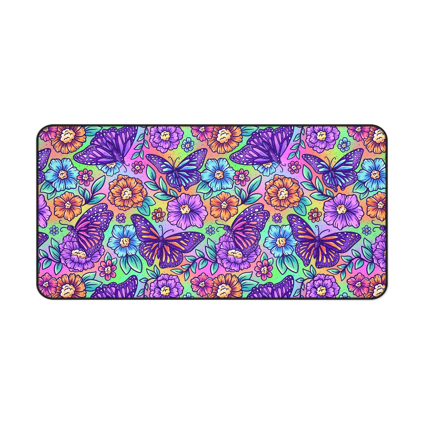 Vibrant Floral Butterfly Desk Mat