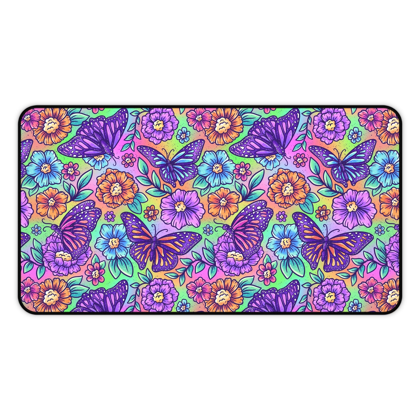 Vibrant Floral Butterfly Desk Mat