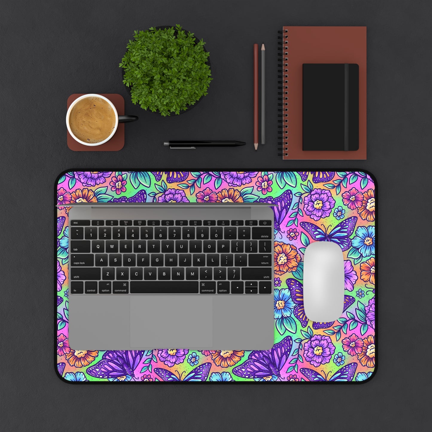 Vibrant Floral Butterfly Desk Mat