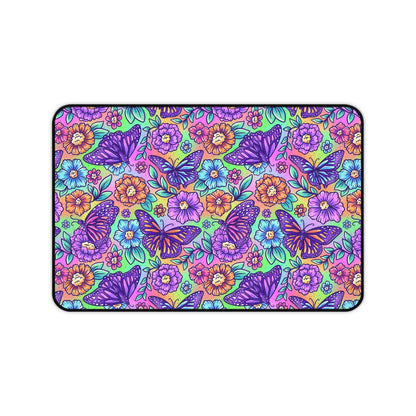 Vibrant Floral Butterfly Desk Mat