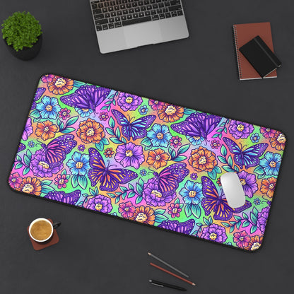 Vibrant Floral Butterfly Desk Mat