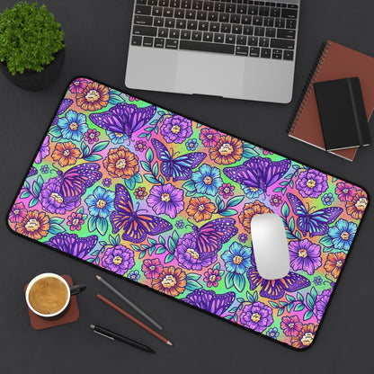 Vibrant Floral Butterfly Desk Mat