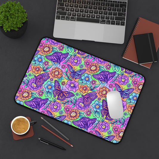 Vibrant Floral Butterfly Desk Mat
