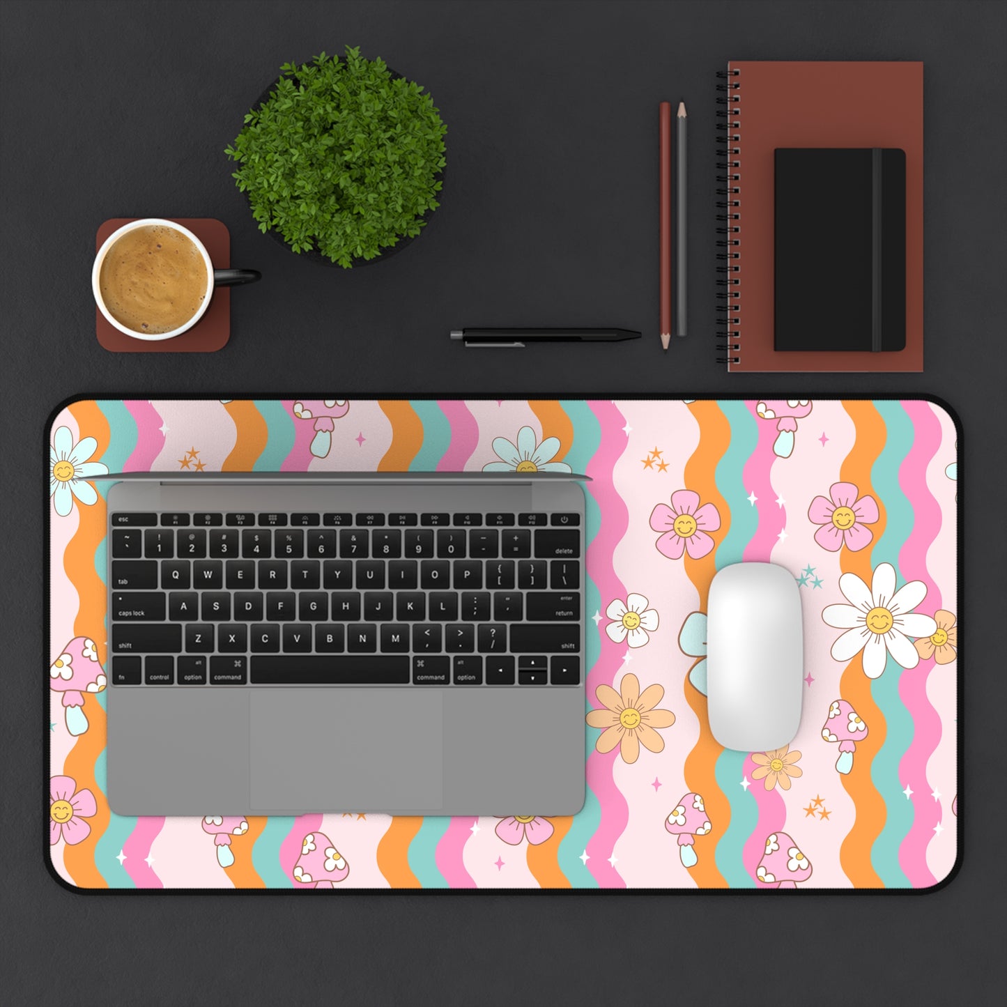 Boho Floral Groovy Desk Mat