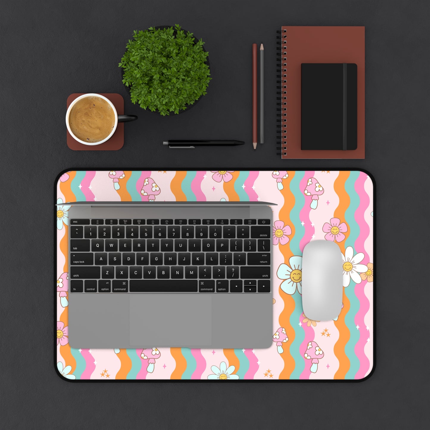 Boho Floral Groovy Desk Mat