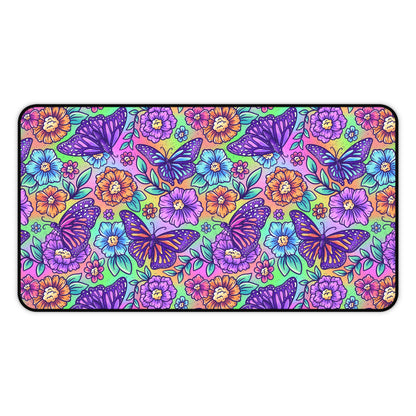 Vibrant Floral Butterfly Desk Mat