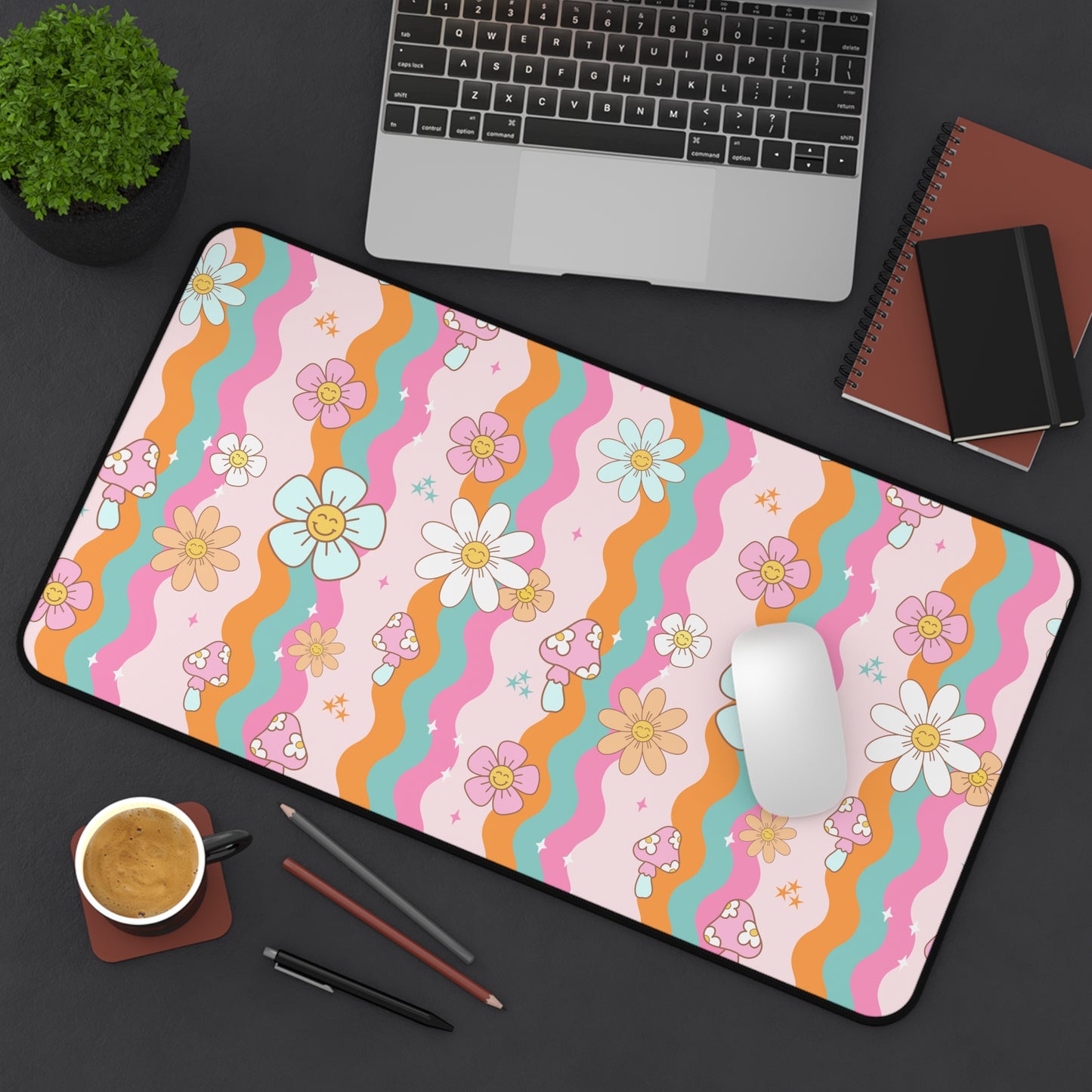 Boho Floral Groovy Desk Mat