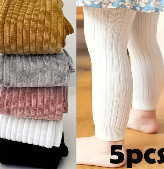 5pcs Soft & Stretchy Girls Ribbed Leggings