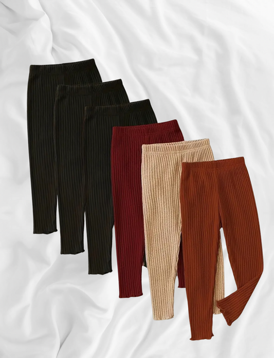 6pcs Girls Ribbed Knit Leggings
