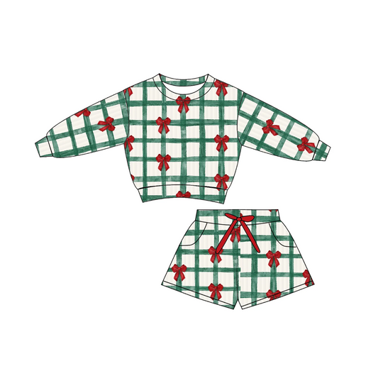GIRLS CHRISTMAS PRINT SHORTS SET